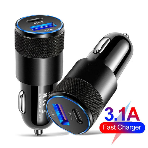 Aluminium alloy dual USB car charger for vehicle 12V sockets with compact 2.5x6cm dimensions