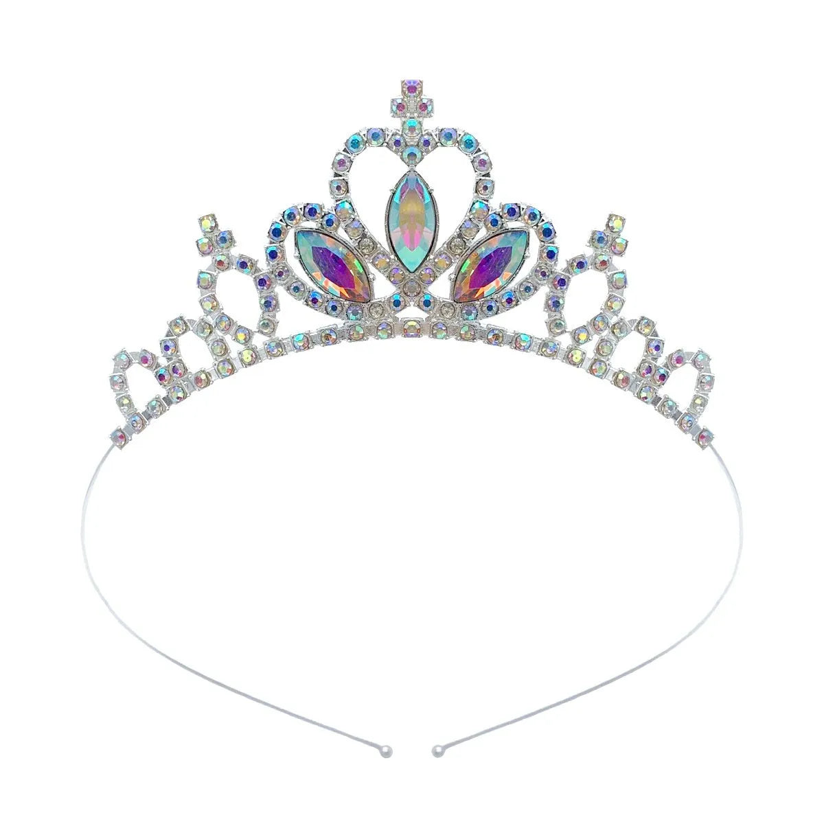 Gold and silver alloy princess crown headdress with coloured gemstones for girls birthday parties