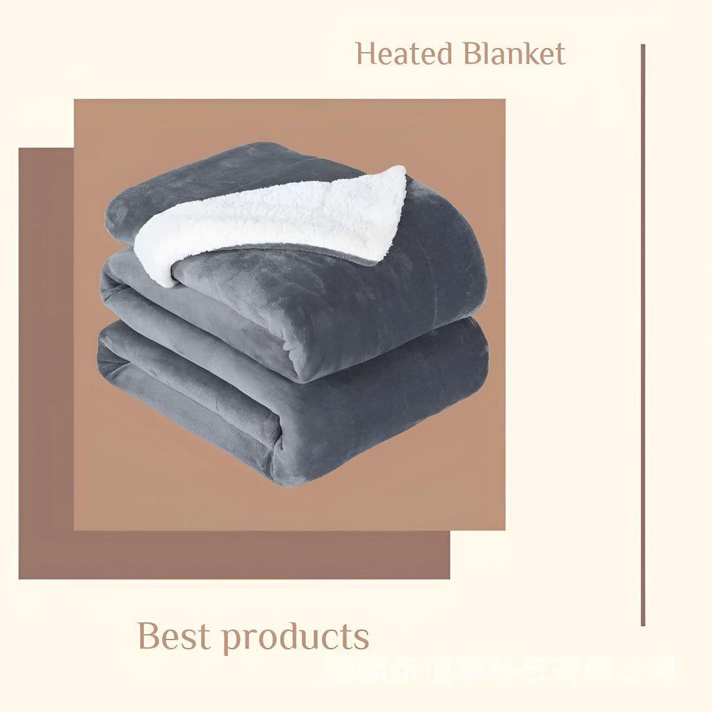 USB electric heating blanket with temperature controller in grey flannel fabric