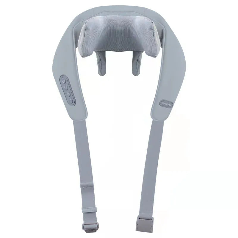 Grey USB rechargeable neck and back massage instrument on a grey background