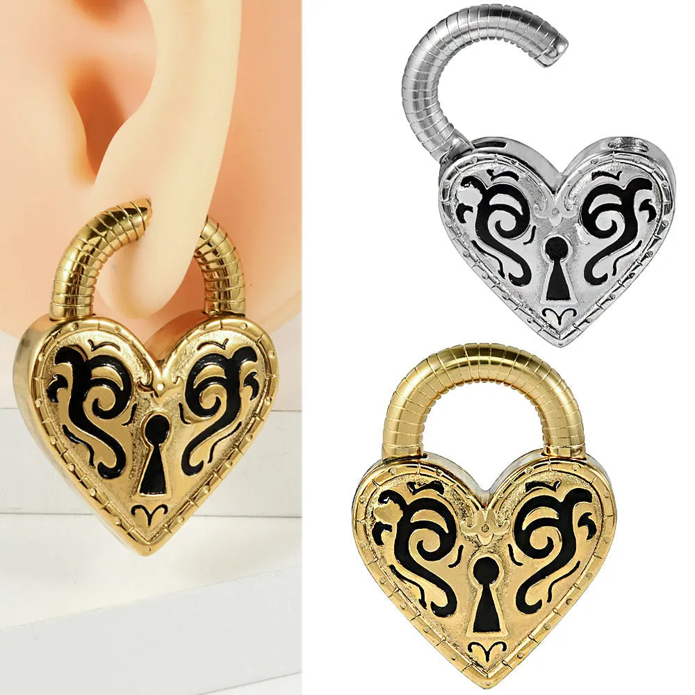 Heart-shaped stainless steel earrings with electroplated gold and steel colour finishes