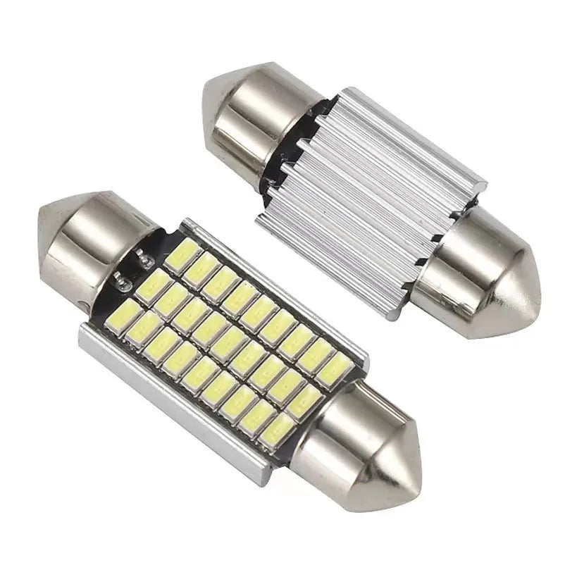 White aluminium car roof light with double pointed tip design for interior and licence plate illumination
