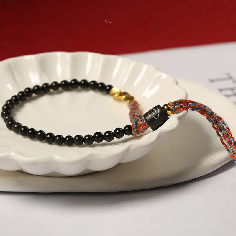 Hand-woven obsidian carrying strap bracelet with adjustable length for men and women