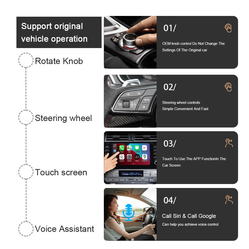 Android smart box for wireless CarPlay upgrade with ABS chassis and 81x54x15mm dimensions