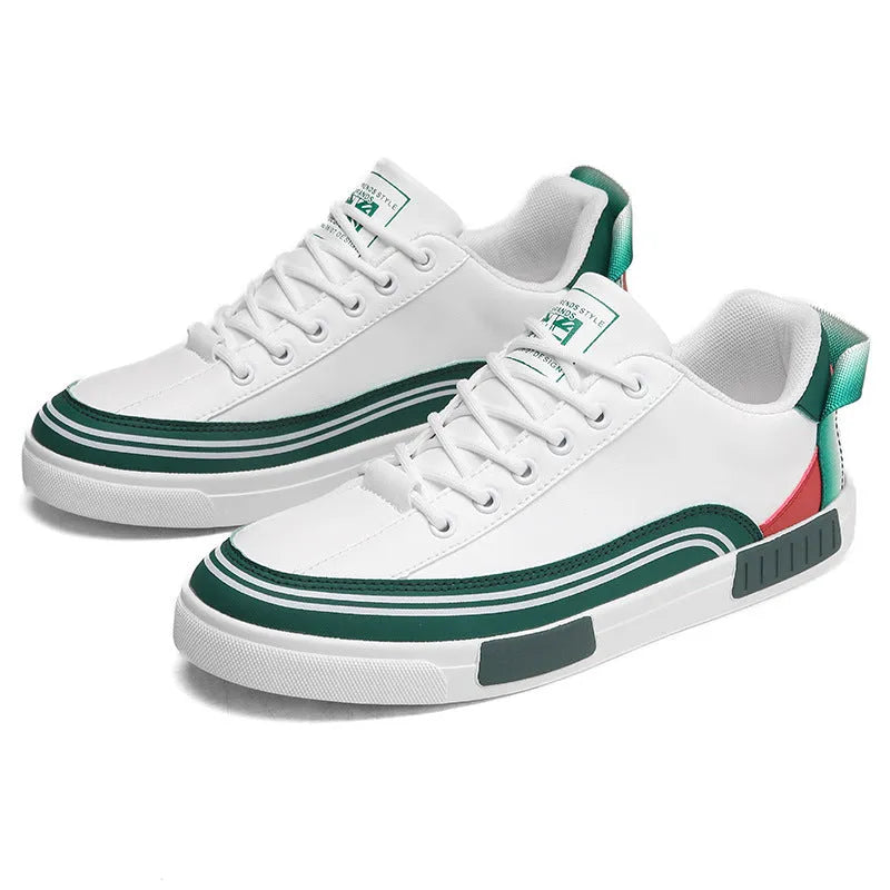 Men's beige, white and green canvas shoes with mesh sections and flat heels in sizes 39-47