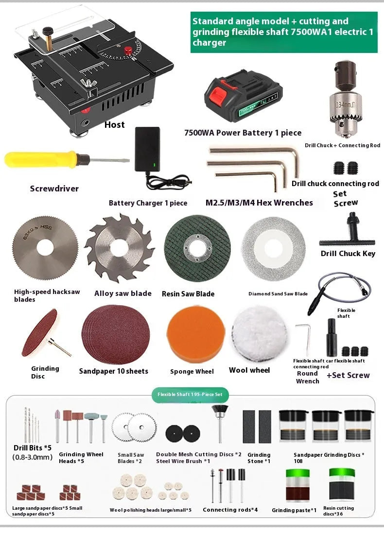 Lithium-ion micro desktop saw handheld tool with metal construction and accessories