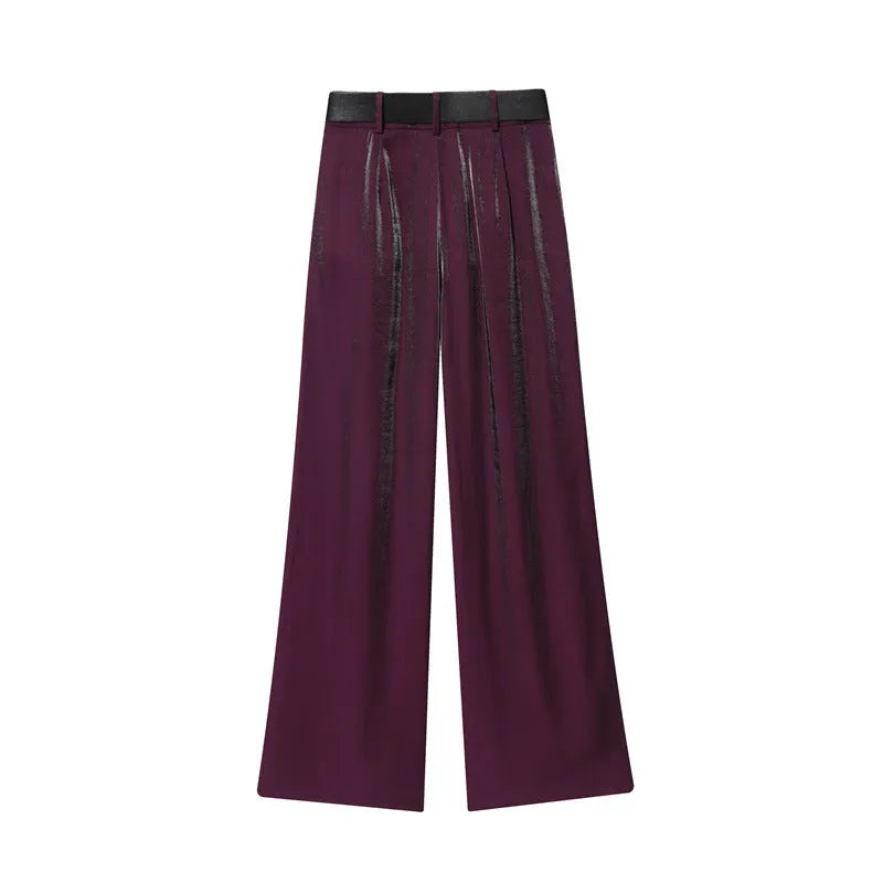 Women's balloon top with belt slacks suit in solid colour, blending polyester fabric