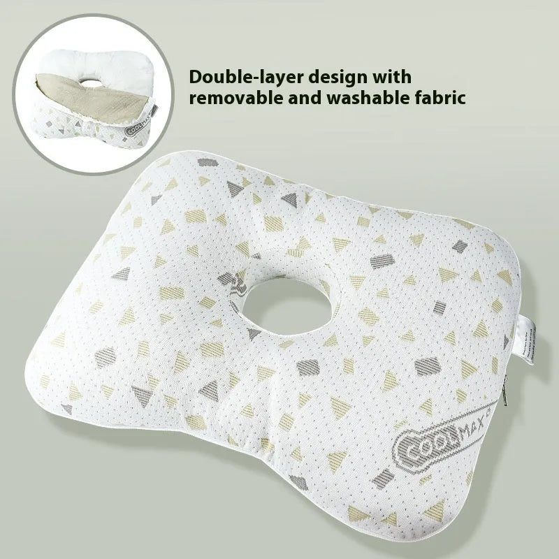 Single hole beauty salon ear pillow for adults in New Chinese style, shown in plaid grey colour, dimensions 39x28x6 cm.