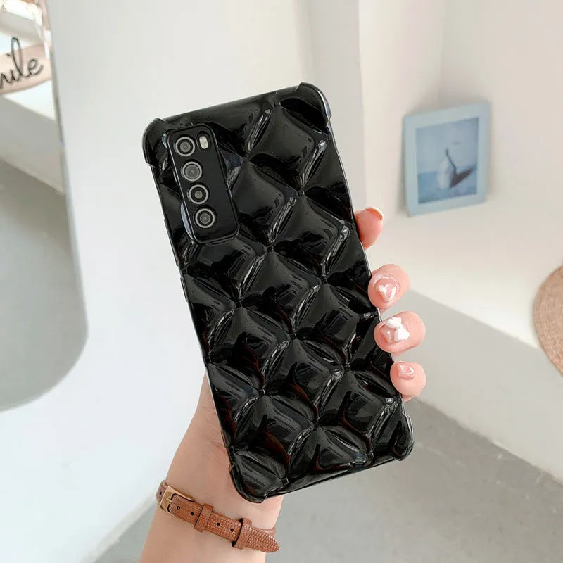 Black silicone diamond phone case for Huawei P50 and P40 models on a white background.