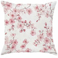 Short velvet cushion cover with cherry blossom letter print, 45cm square, shown in one of four colours.