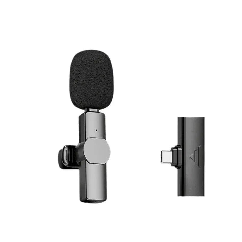 K3Pro wireless neckline clip microphone with sponge head and connectors for Android and Apple devices
