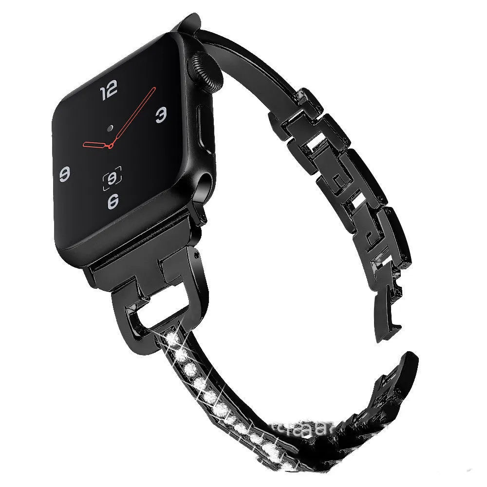 Apple Watch compatible D-shaped metal diamond strap smart watch in six colour options