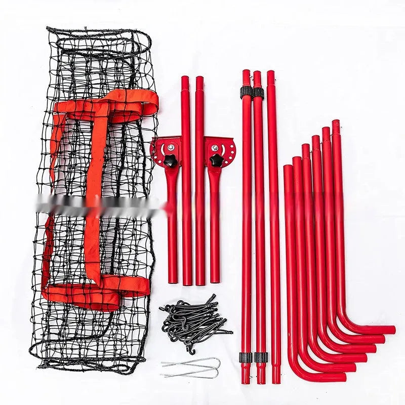 Red adjustable portable baseball training net with metal frame