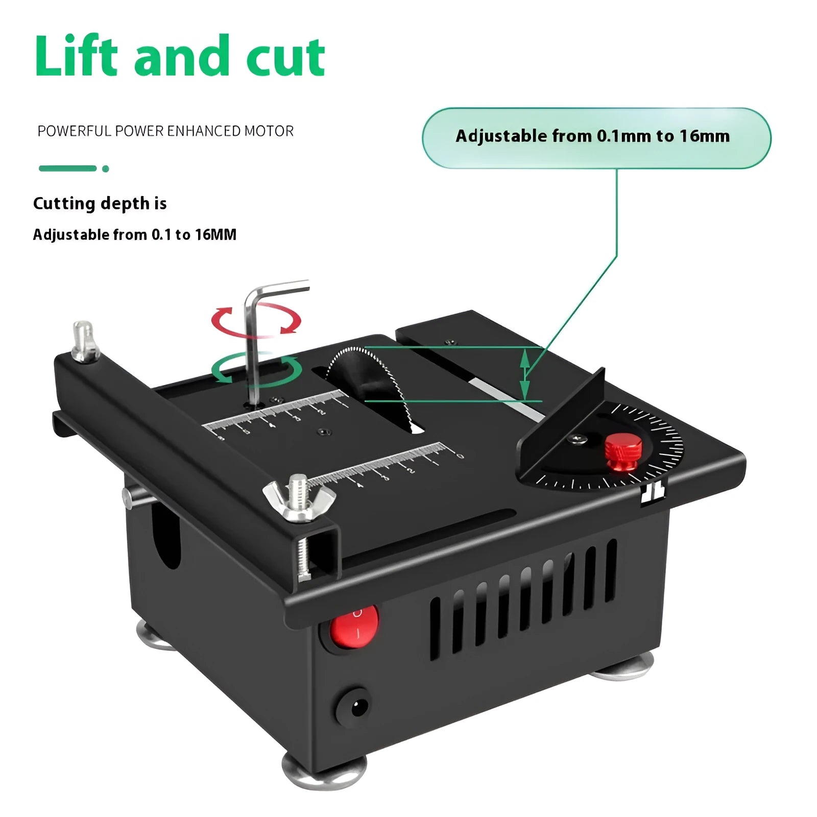 Lithium-ion micro desktop saw handheld tool with metal construction and accessories