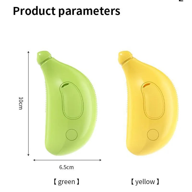 Rechargeable cat steam brush with silicone bristles in green or yellow colour