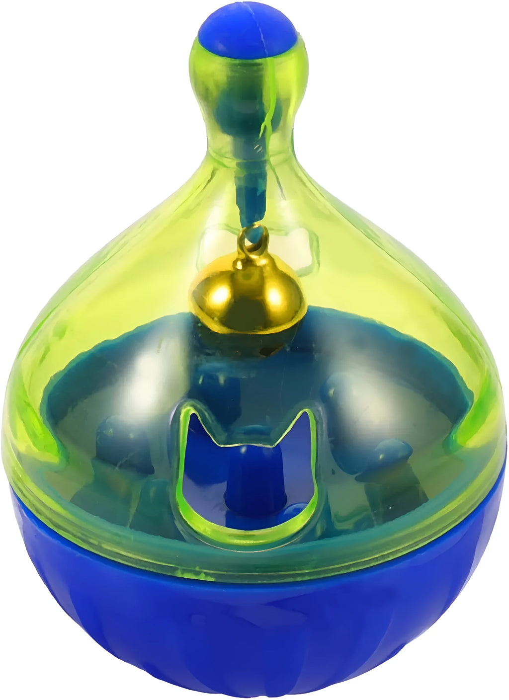 Blue tumbler-shaped interactive pet treat dispenser toy for dogs and cats