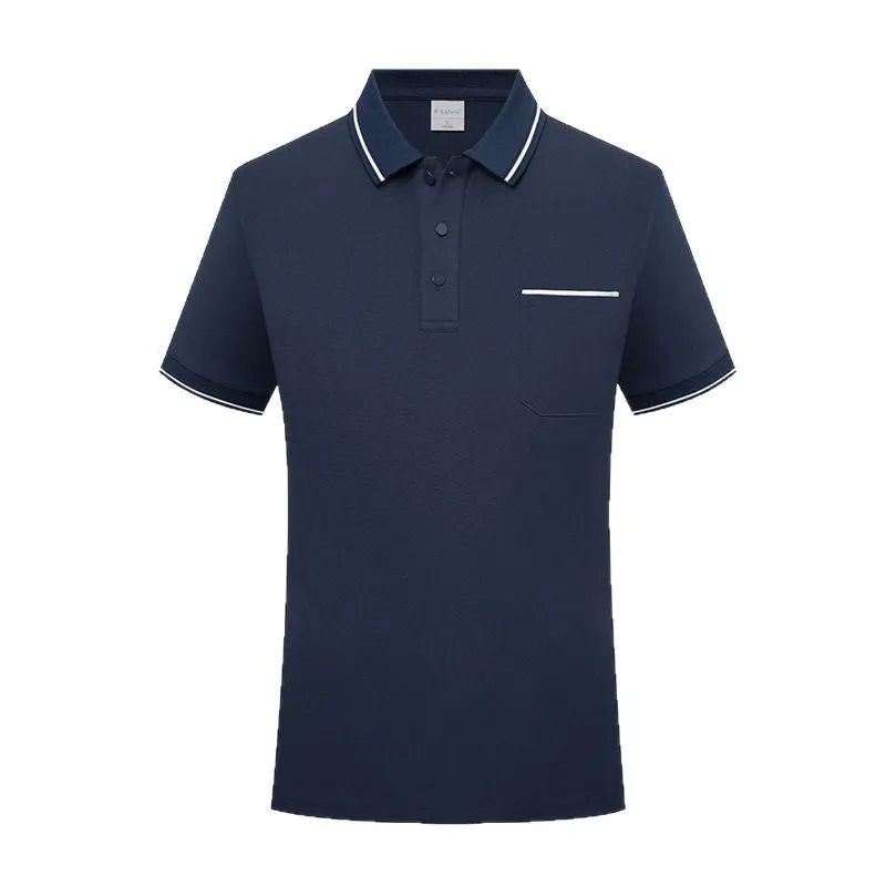 Lapel short sleeve polo shirt with pocket in spandex fabric, straight fit, available in multiple colours