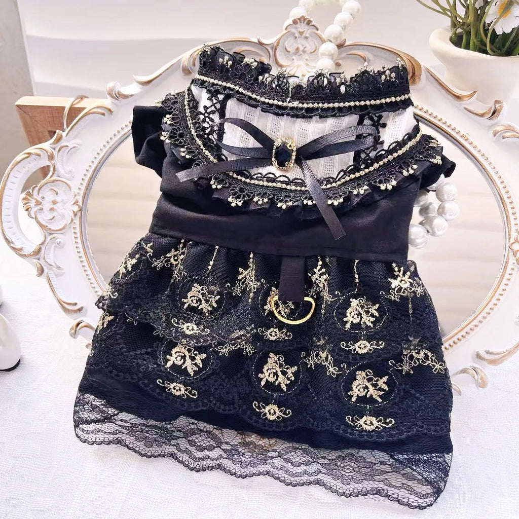 Gothic golden princess style polyester skirt for cats and dogs with size options XS to XL