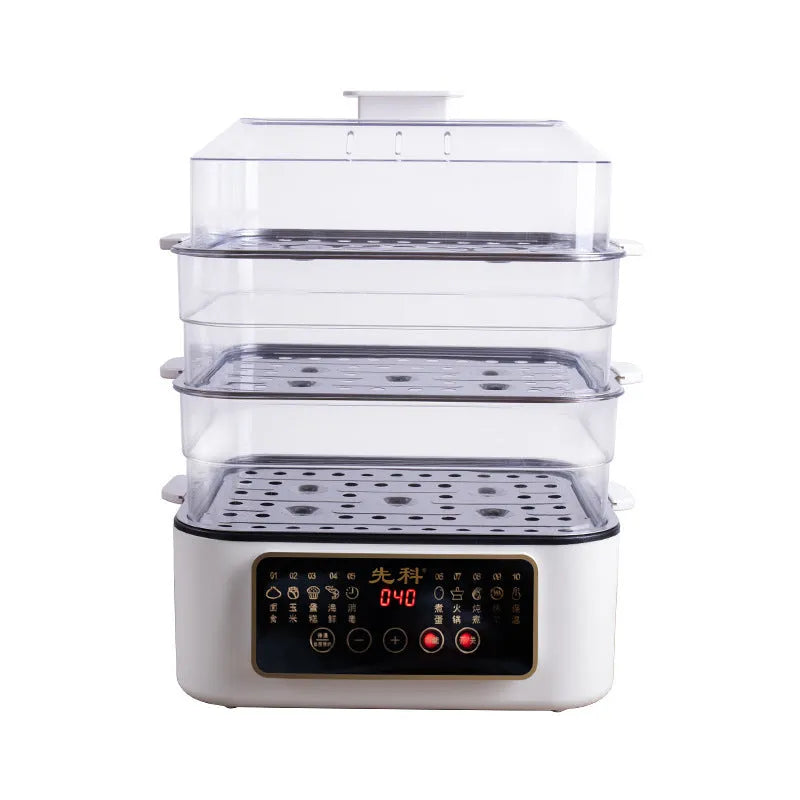 28 litre stainless steel electric food steamer with control panel and steaming rack