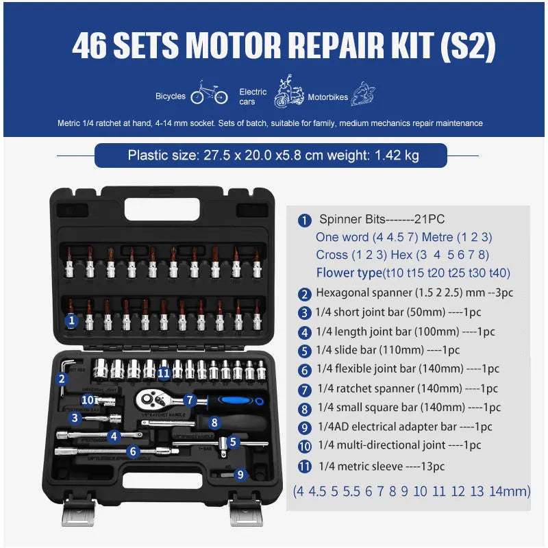 Chromium vanadium steel socket ratchet wrench set for auto and home repair