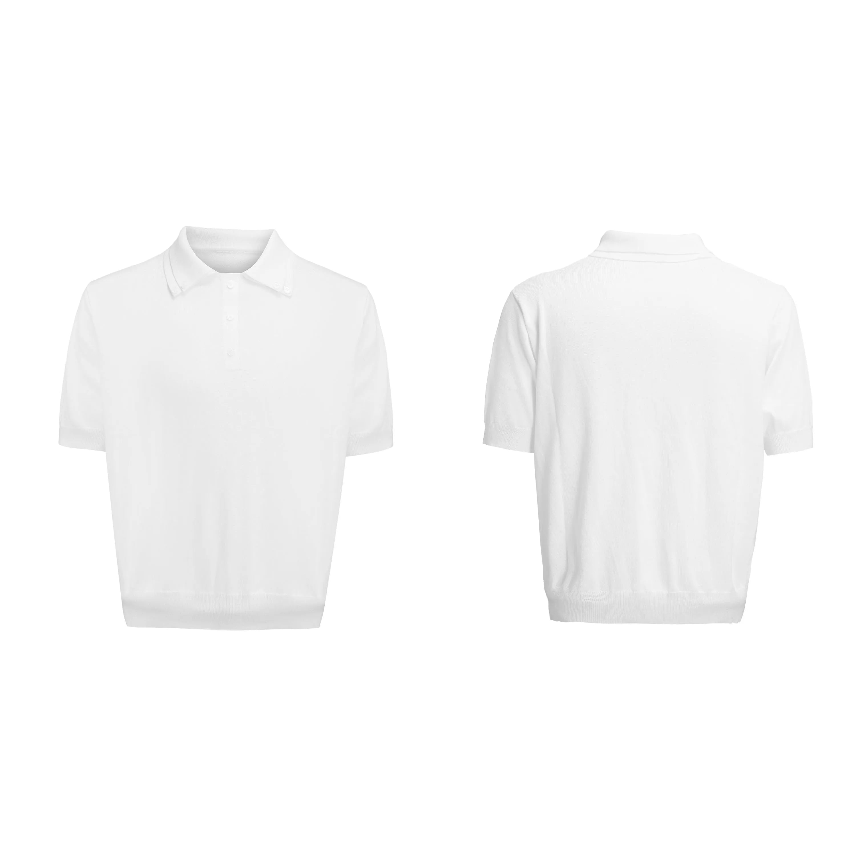Men's black short sleeve knit shirt with double lapel collar design and ice feeling polyester fabric