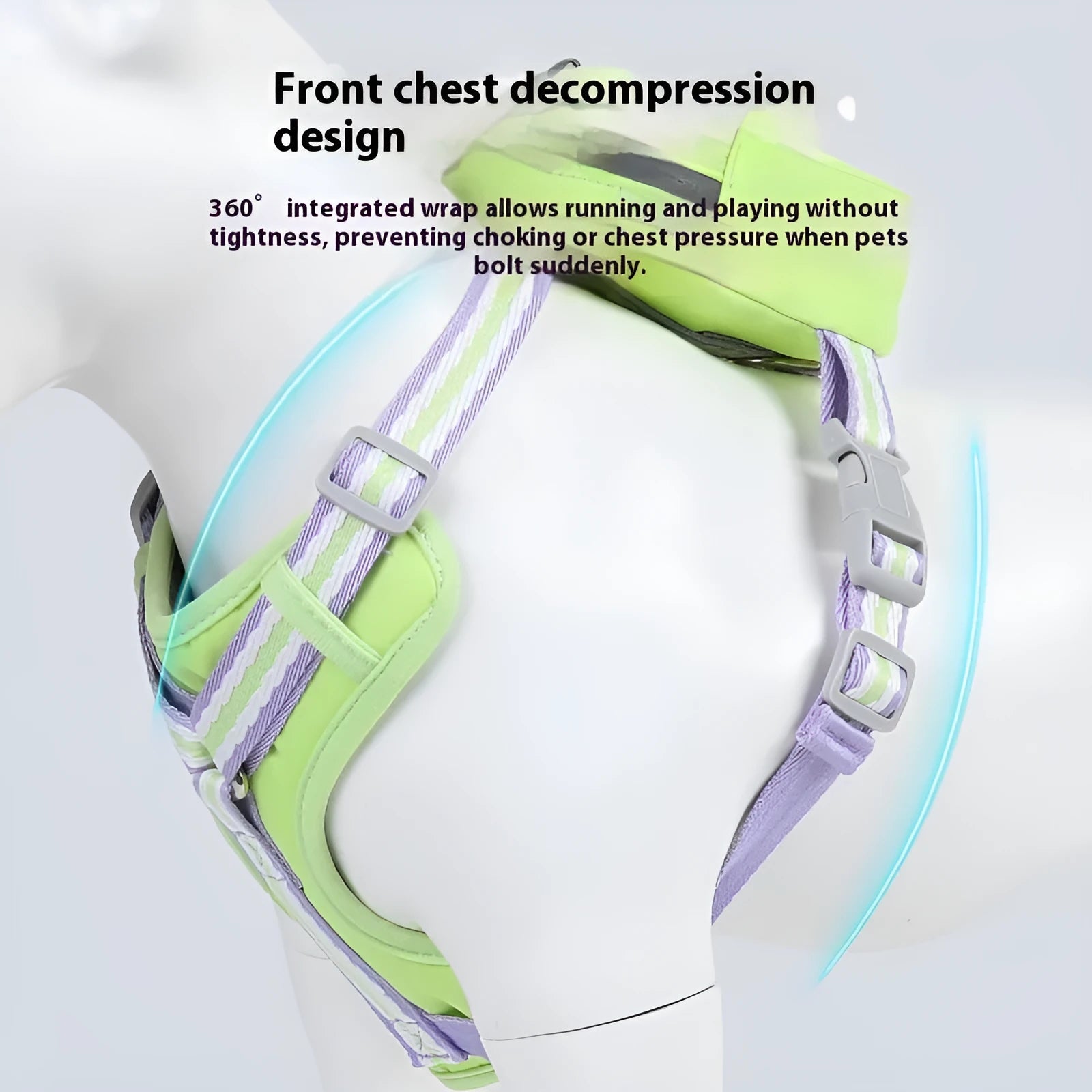 Explosion-proof anti-strangulation pet harness with traction rope in green, blue, pink, or yellow