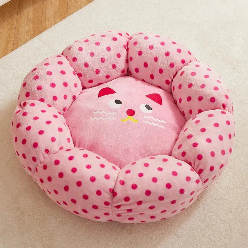 Pink dot pattern cat bed cushion with princess-style design in fabric material