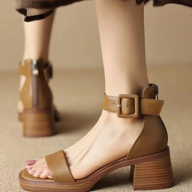 Women's white retro ankle-strap platform high heels with round toe