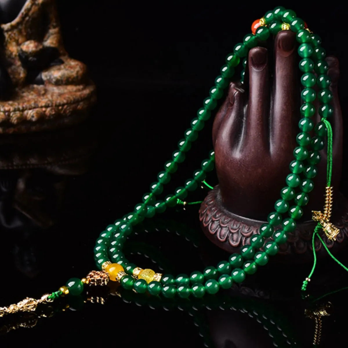 Handcrafted multi-strand bracelet with green Brazilian agate beads in three size options.
