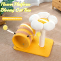 Yellow freestanding cat climbing frame with sisal scratching board and a tunnel