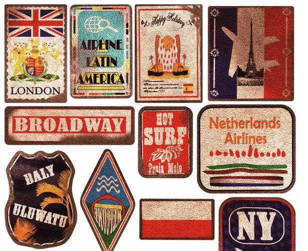 36 large retro beach stickers 6-10cm with matte finish on PVC material for surfing and travel decoration