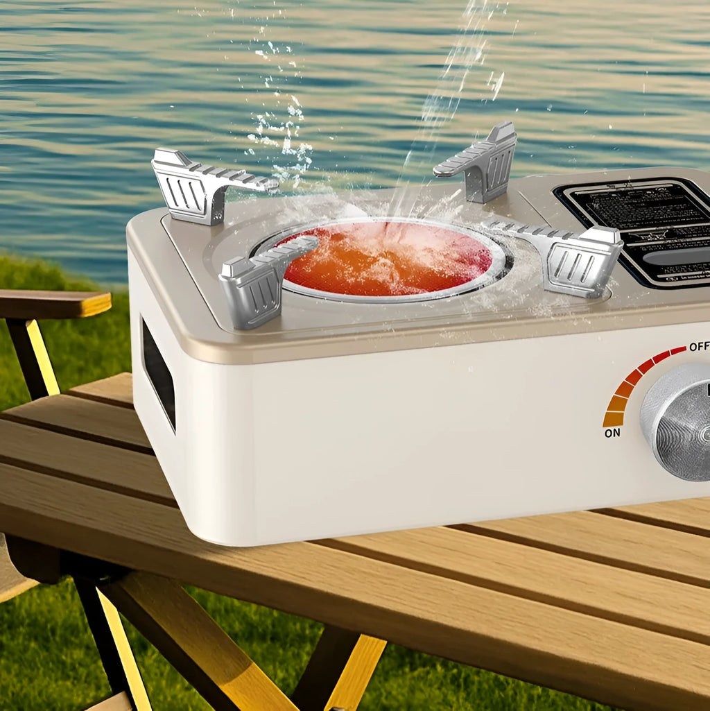 White portable windproof gas stove with infrared burner for outdoor cooking