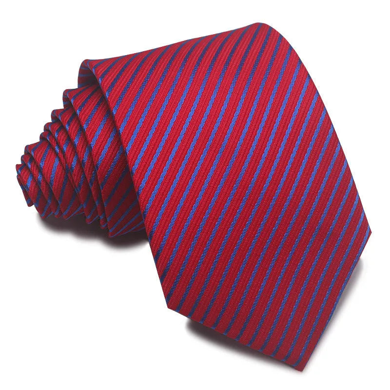 Men's 8CM wide striped formal tie in polyester jacquard weave available in multiple colours