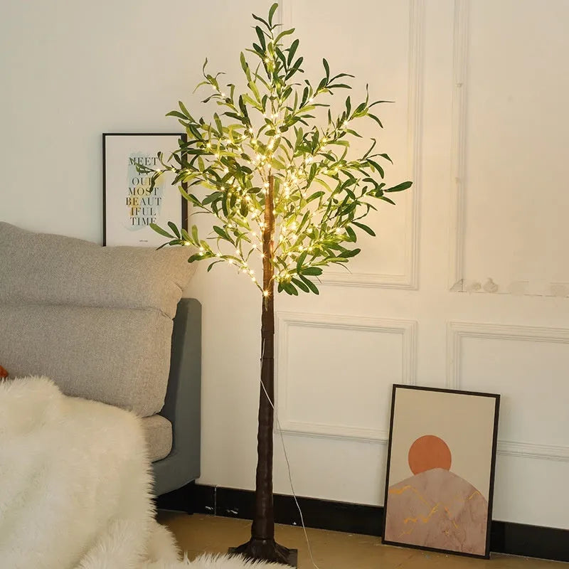 1.8 metre tall simulation olive leaf tree lamp with warm white LED lights for courtyard decoration