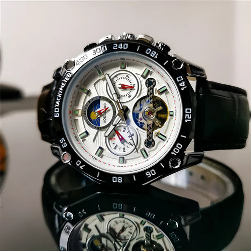 Men's automatic mechanical casual watch with a 12mm thick case in various colour finishes.
