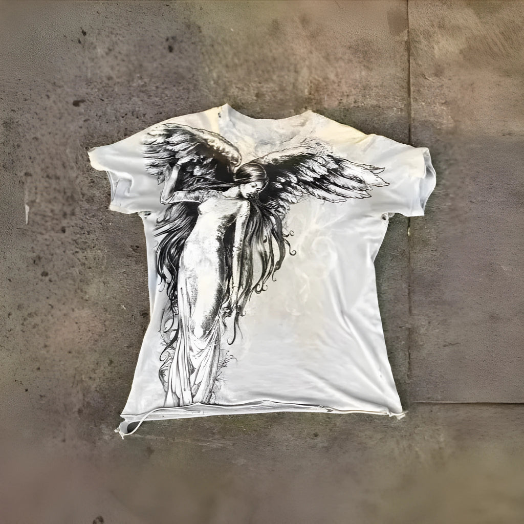 Gothic style men's short sleeve T-shirt with a cartoon pattern in colour HQ929
