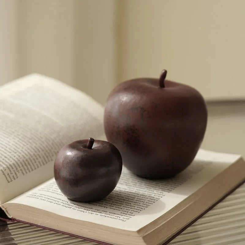 Ceramic retro Chinese apple ornament for desktop display in large and small size options