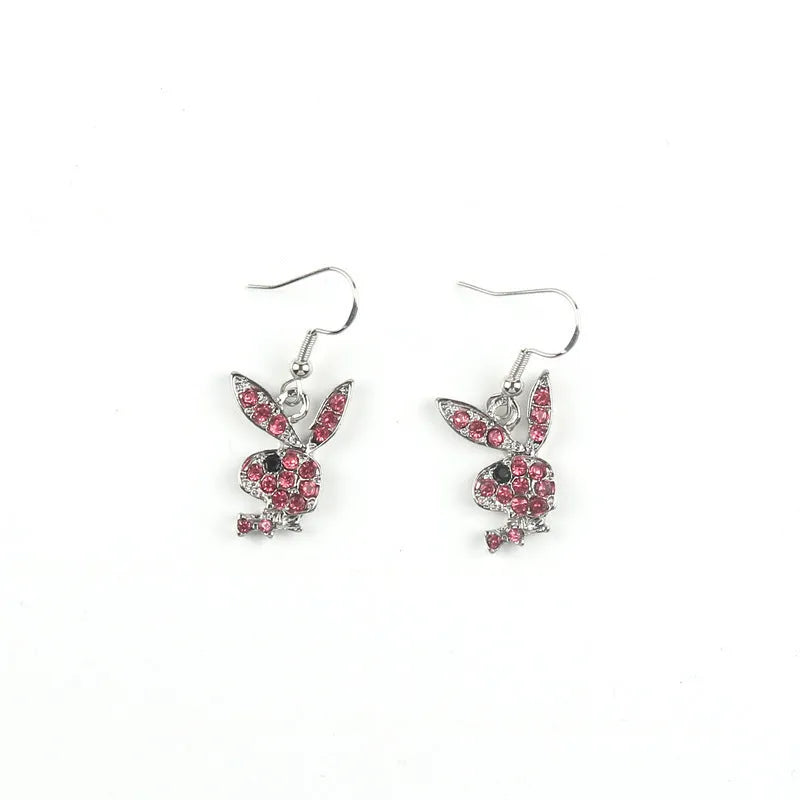 Full diamond rabbit stud earrings in silver, pink and gold colours with zodiac detailing