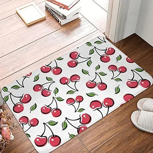 Modern square polyester flannel floor mat showing coastal starfish print design on a wooden floor.