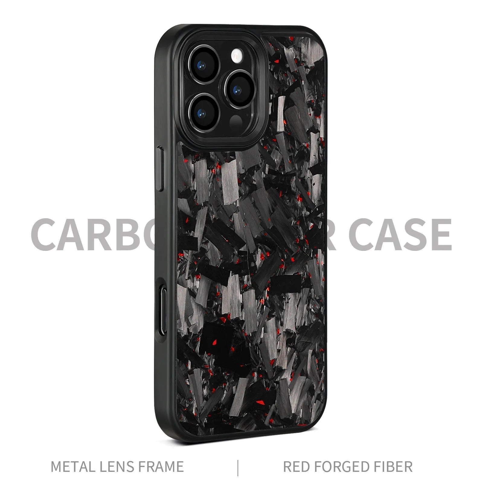 Metal frame carbon fibre phone case with forged pattern and magnetic attachment for iPhone 17