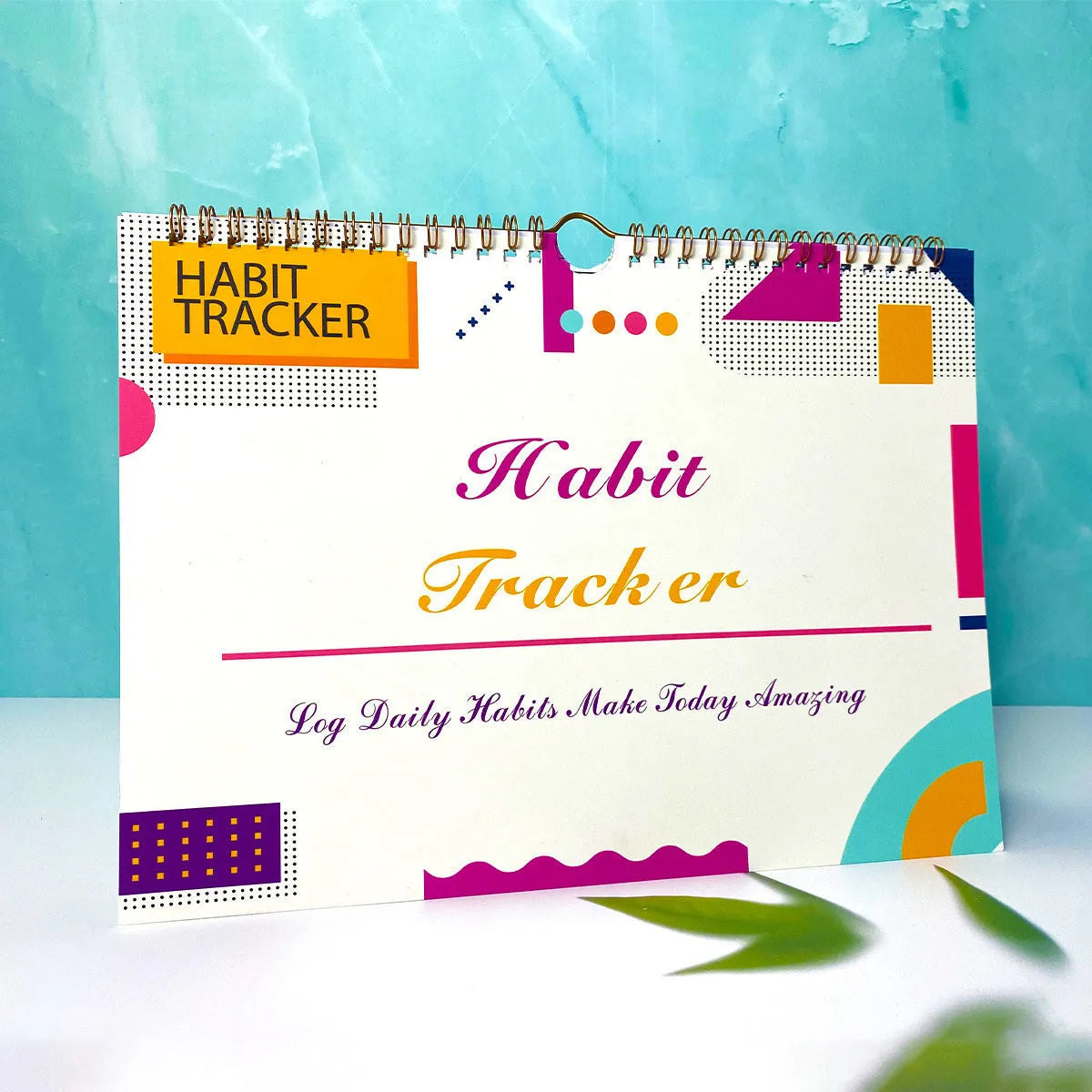 English habit tracking notebook with 12 pages in A4 21cm by 28cm format showing colour options