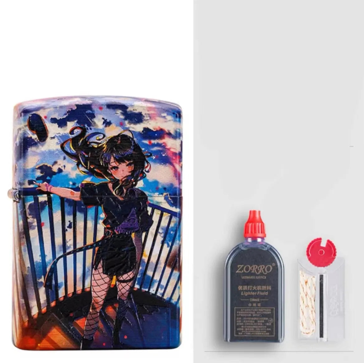 Windproof kerosene lighter with decorative copper case showing artistic design