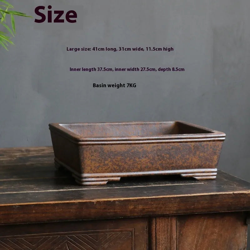 Purple sand rectangular bonsai pot with five-line basin design for pine or cypress trees