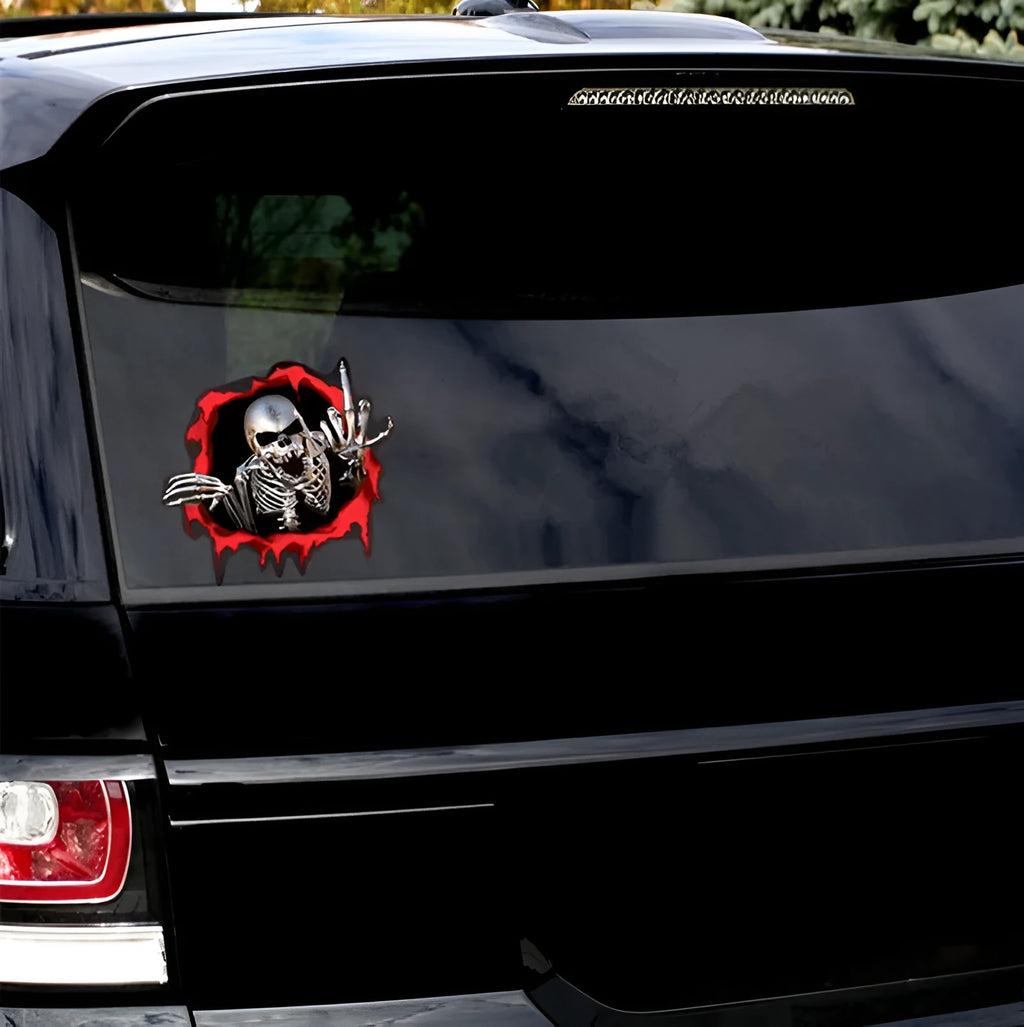 15x14cm reflective metal skull bumper sticker with colourful broken shell pattern on PET material
