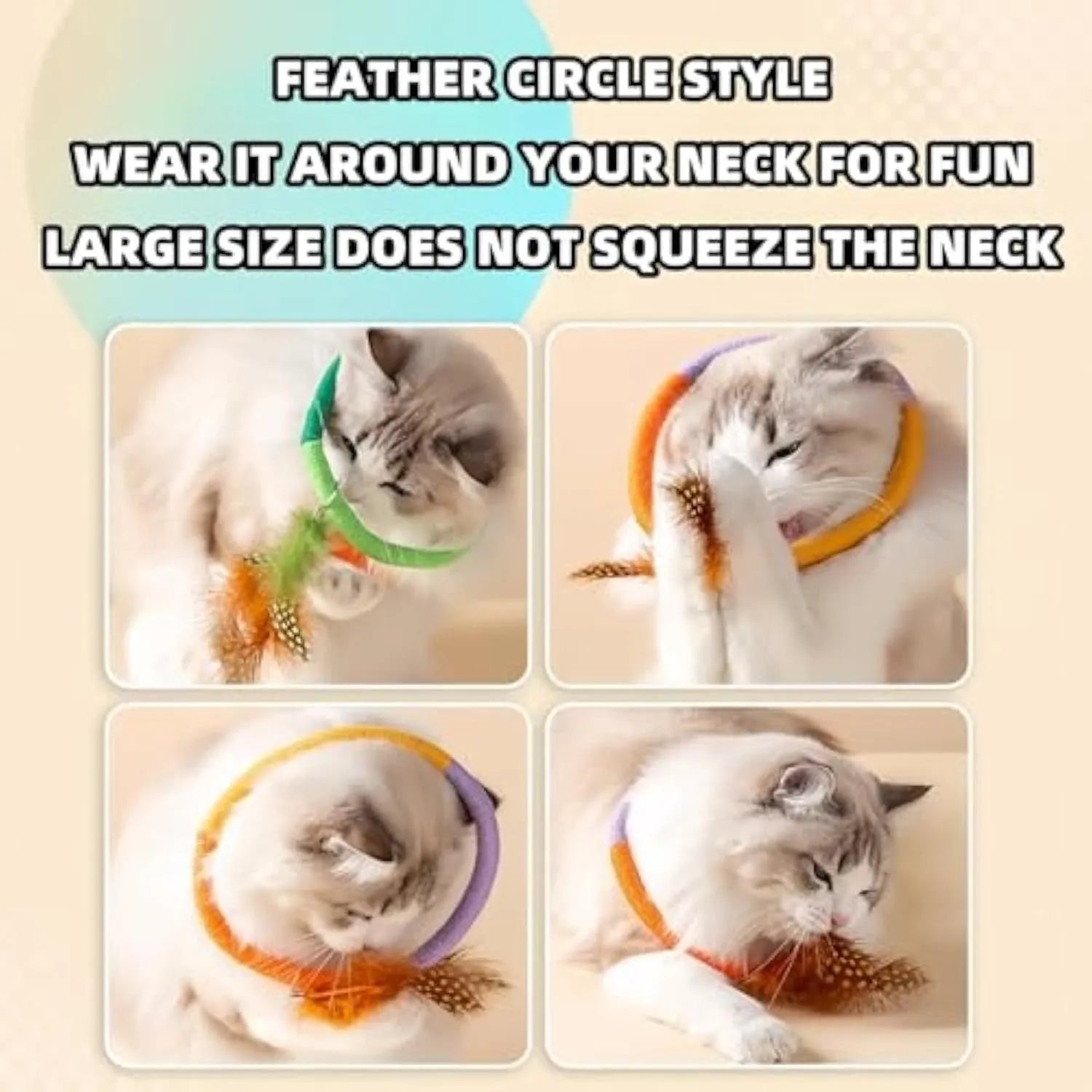 Green cotton rope cat toy with feathers and catnip for safe chewing and interactive play