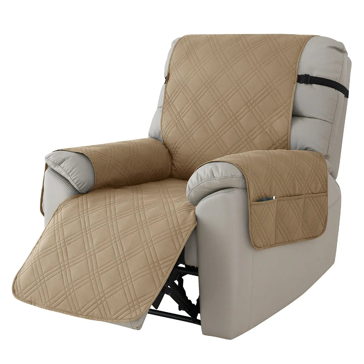 Quilted burgundy sofa cover on a Chivas massage chair