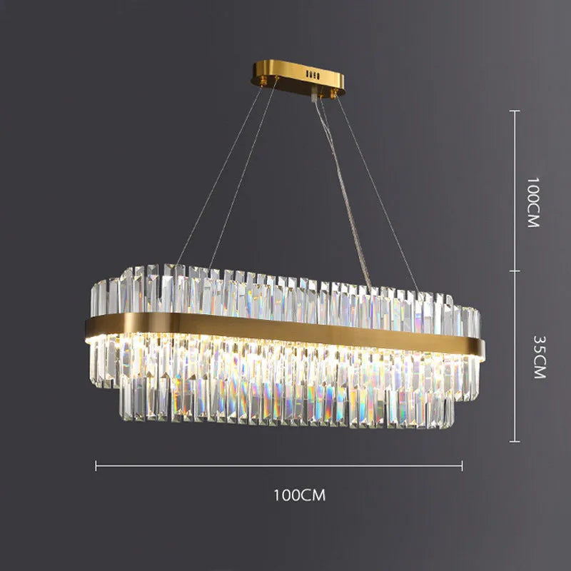 Crystal multi-head chandelier with stainless steel body and adjustable height for ceiling lighting