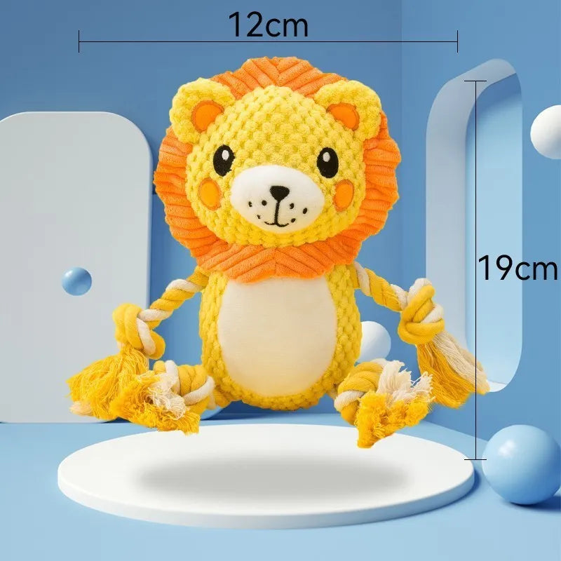 Monkey and lion plush squeaky dog toys bundle with stuffing-free construction for medium large dogs