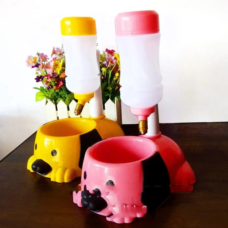 Adjustable rod lift pet drinking bowl in plastic with height adjustment to 42cm