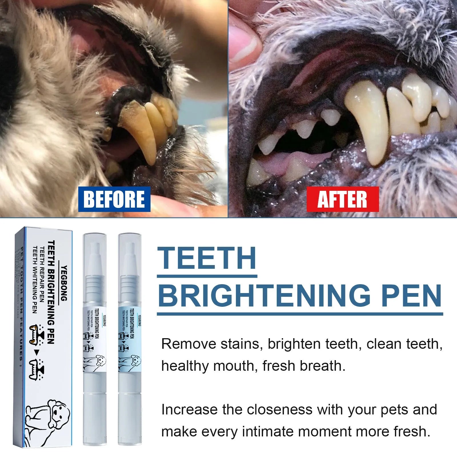 Yegbong pet teeth whitening pen and dental brush set for dog and cat oral care